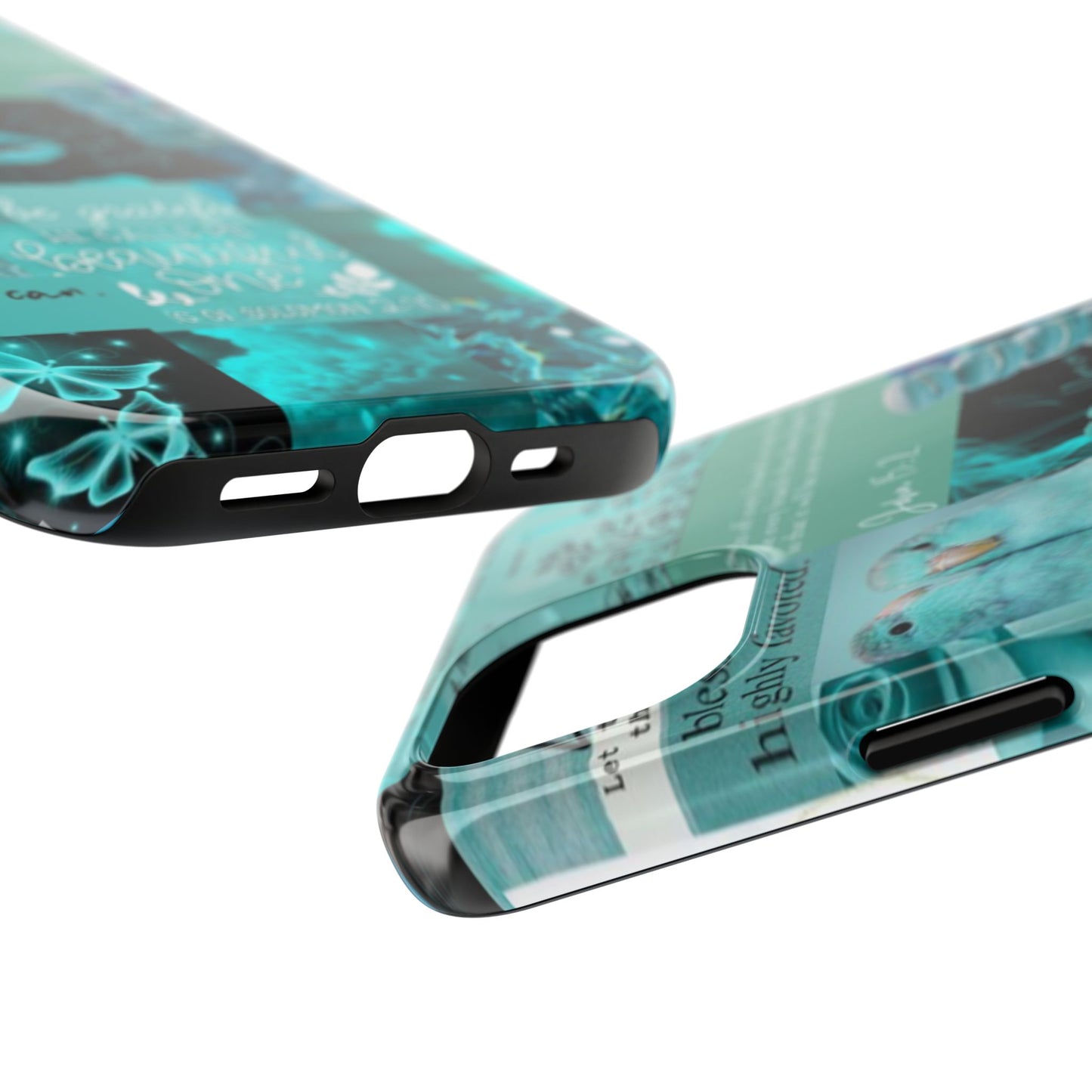 Beautiful one phone case aqua teal scripture collage
