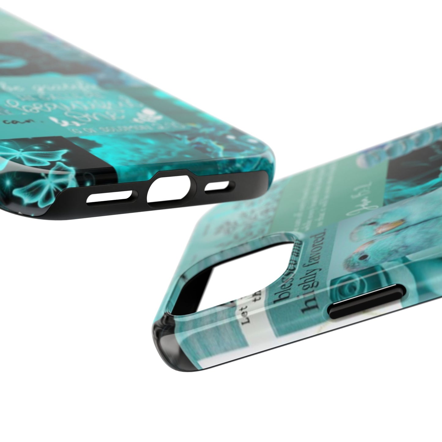 Beautiful one phone case aqua teal scripture collage