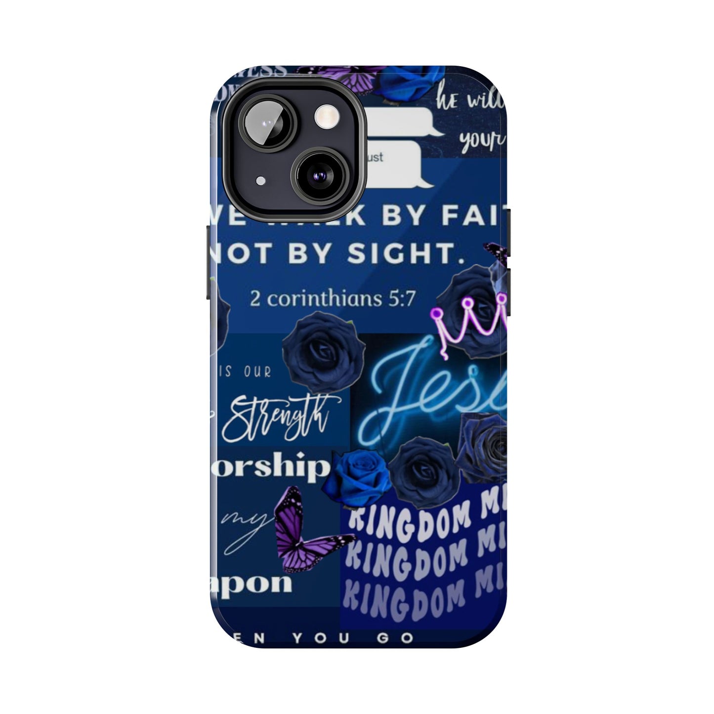 Kingdom mindset phone case deep blue faith & scripture collage