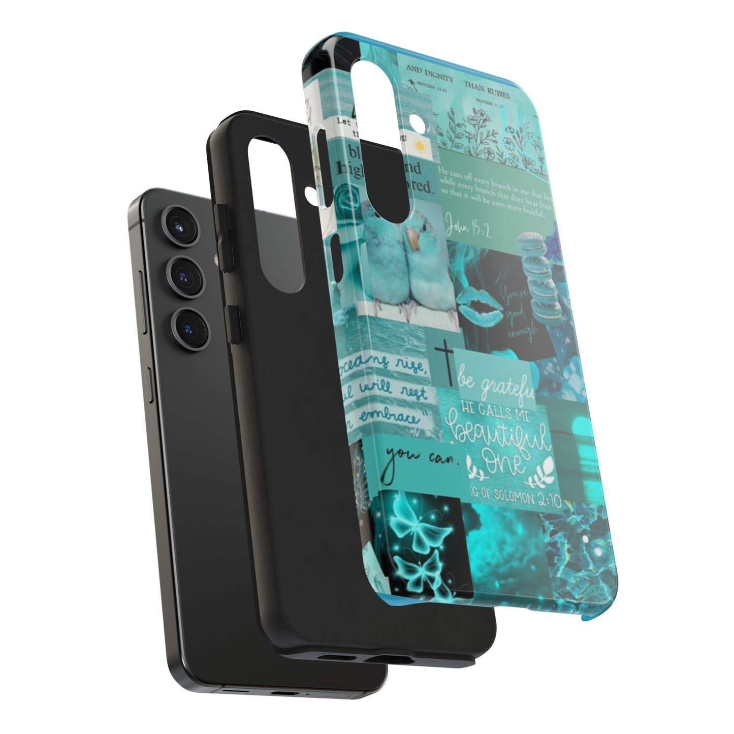 Beautiful one phone case aqua teal scripture collage