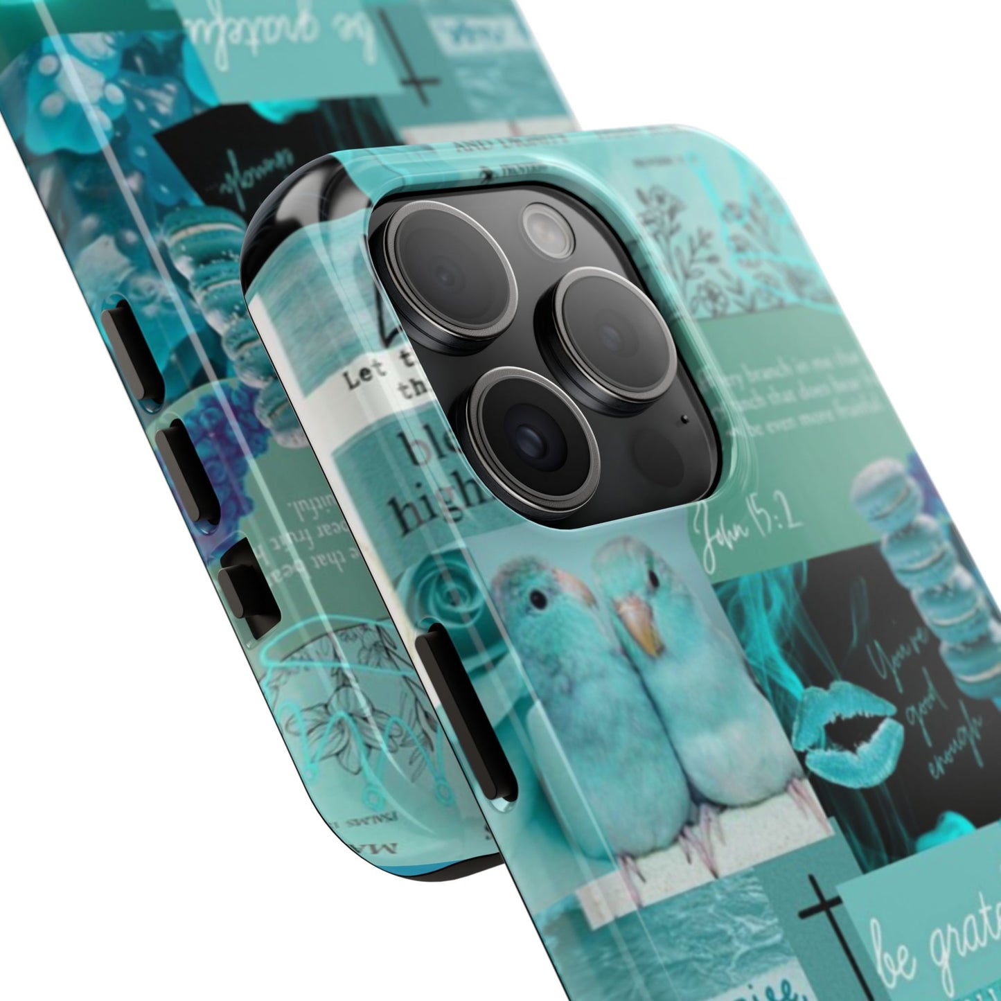 Beautiful one phone case aqua teal scripture collage