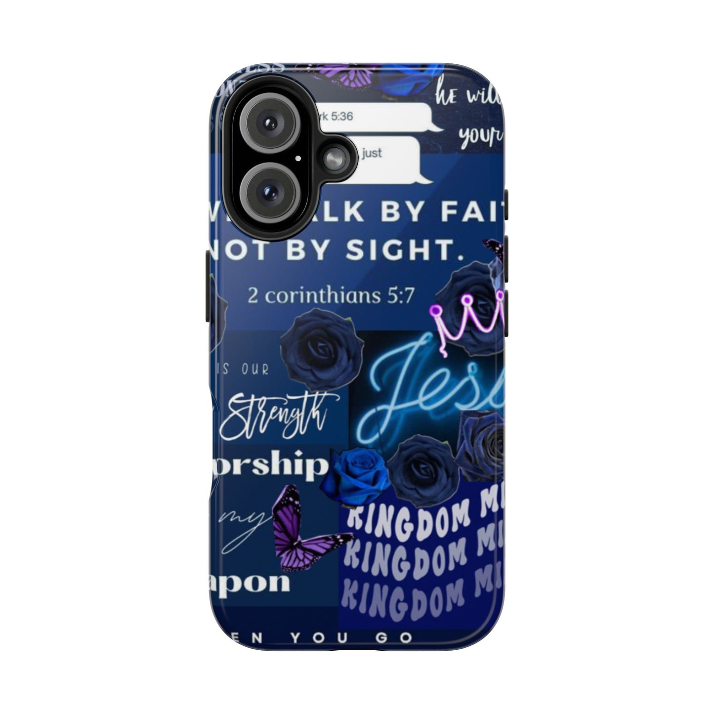 Kingdom mindset phone case deep blue faith & scripture collage