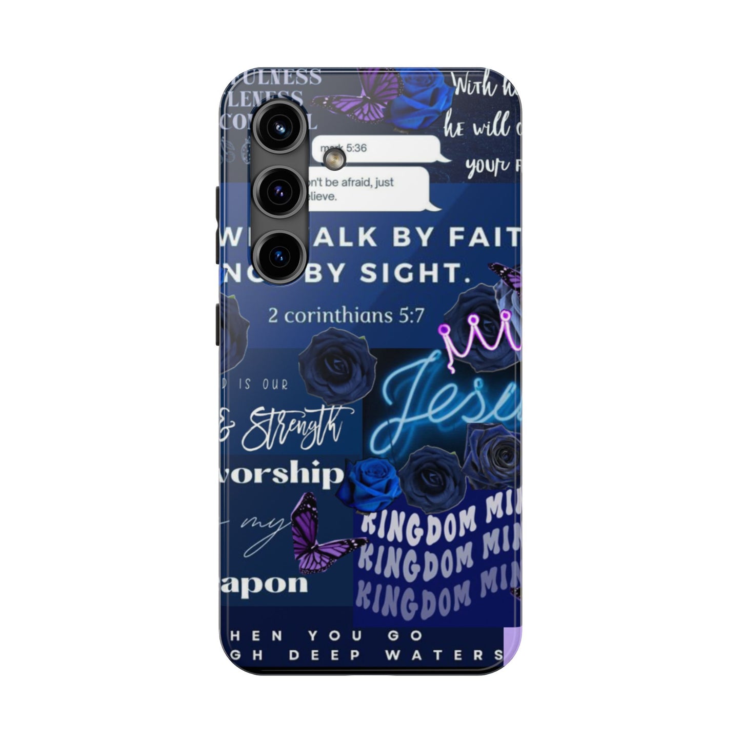 Kingdom mindset phone case deep blue faith & scripture collage