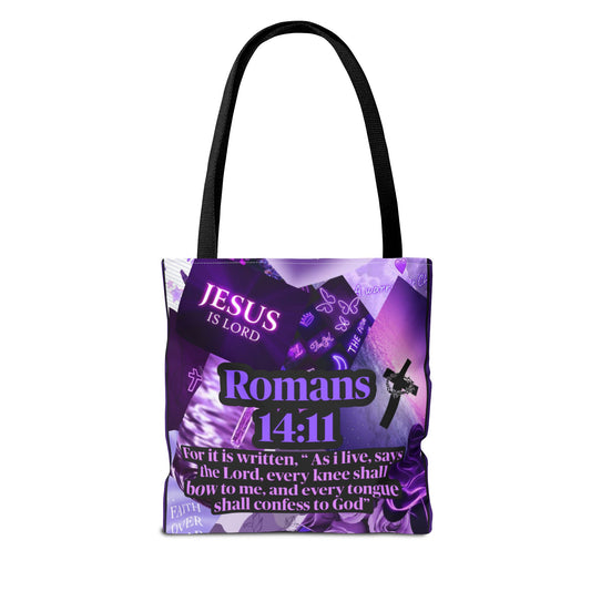 Inspirational Tote Bag - Romans 14:11 - Faith and Hope Design