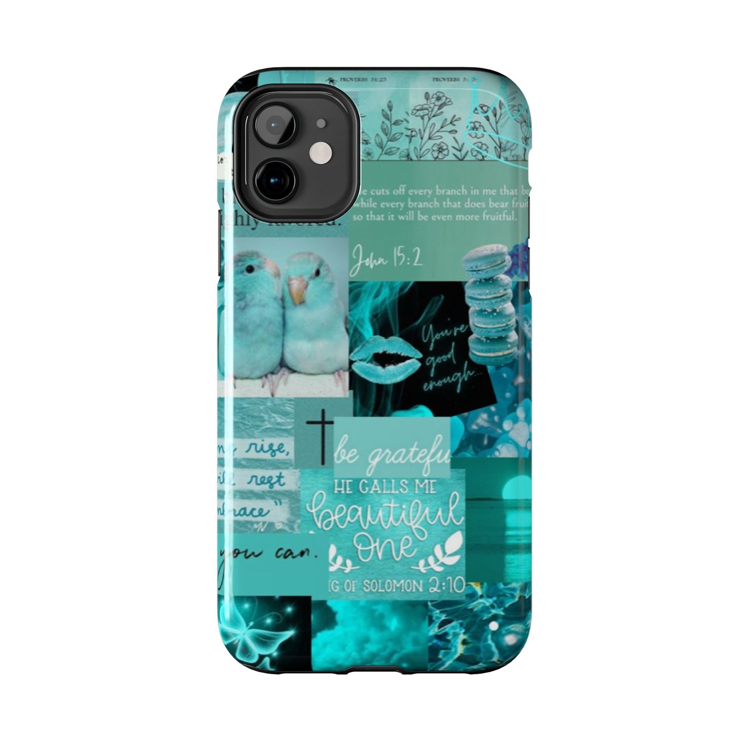 Beautiful one phone case aqua teal scripture collage