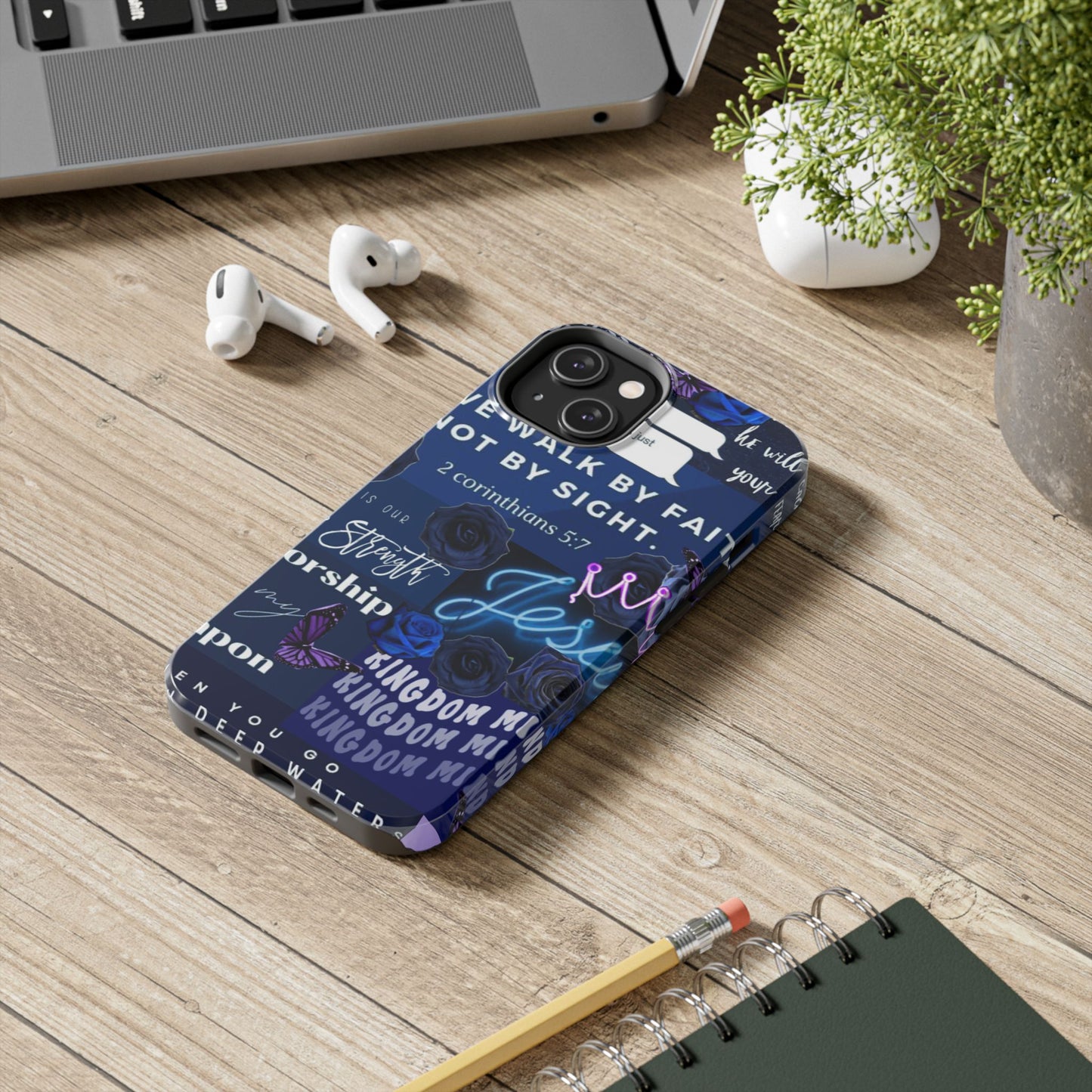 Kingdom mindset phone case deep blue faith & scripture collage
