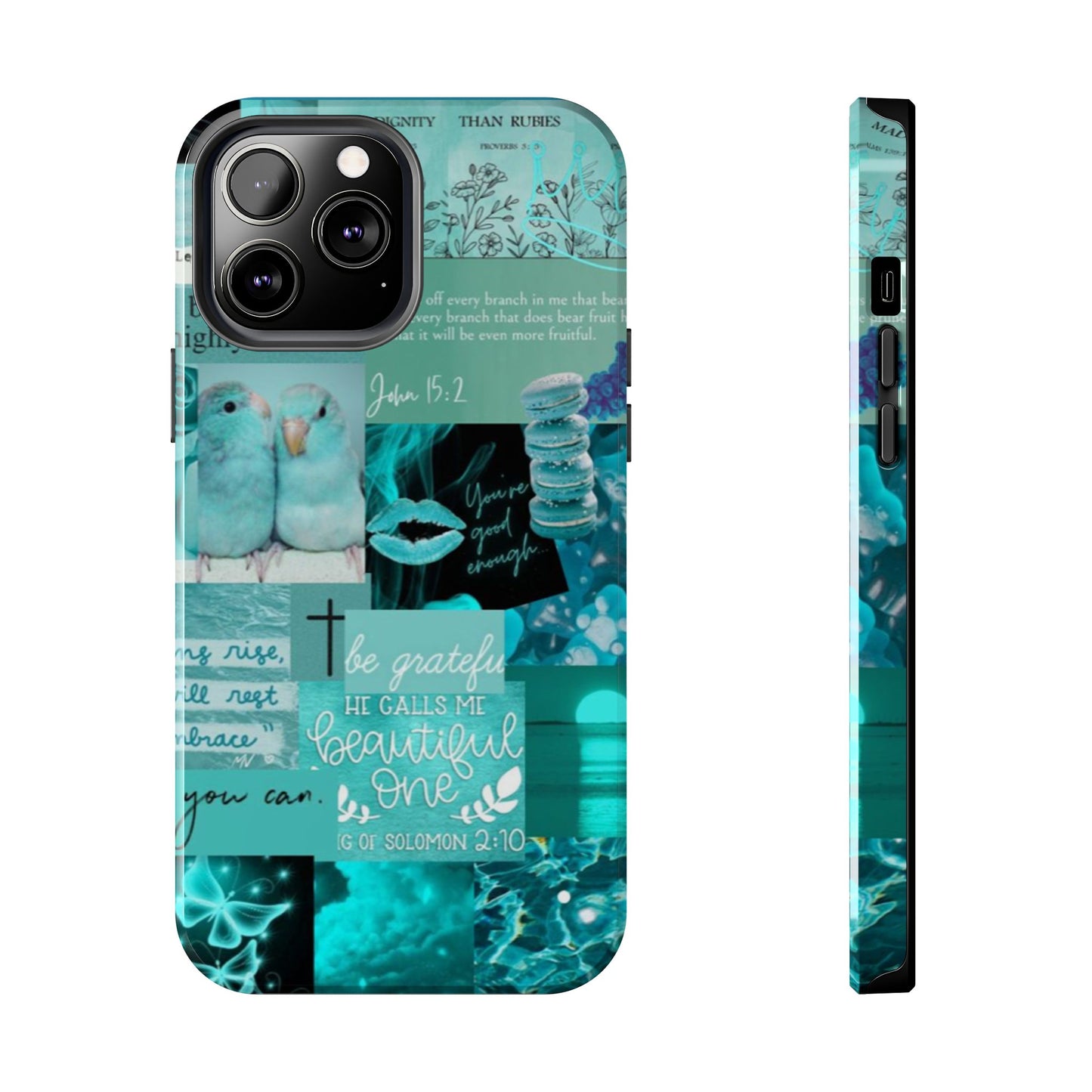Beautiful one phone case aqua teal scripture collage