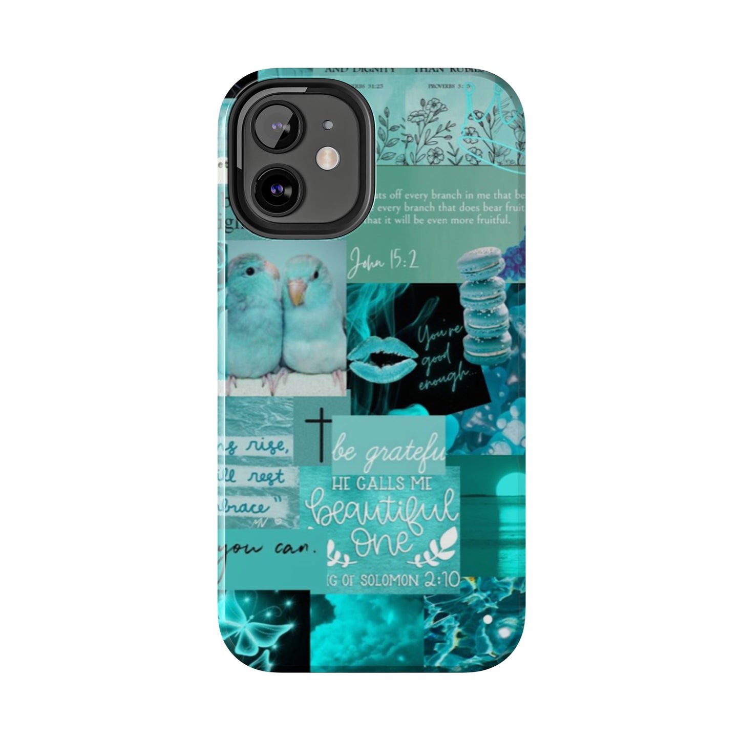 Beautiful one phone case aqua teal scripture collage