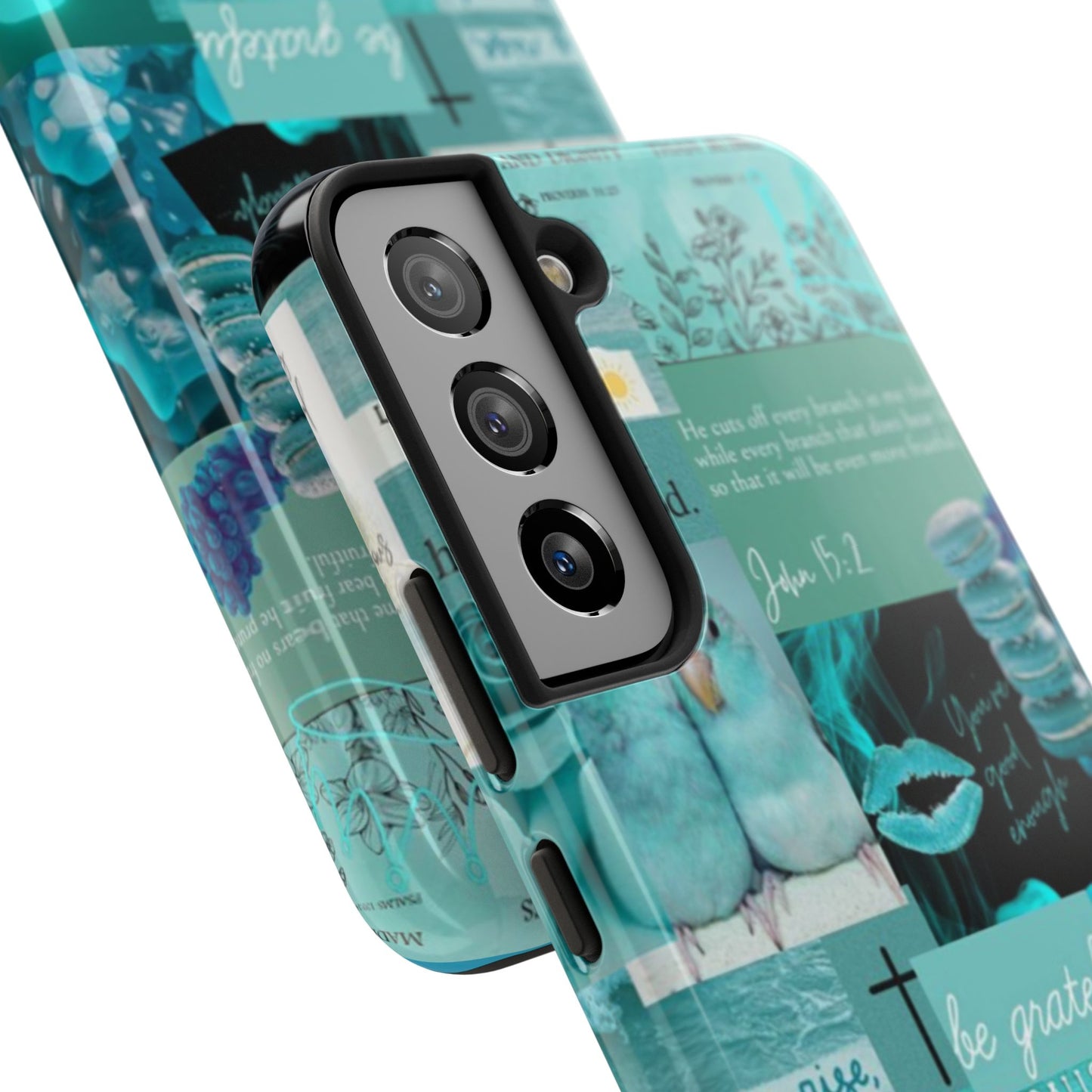 Beautiful one phone case aqua teal scripture collage