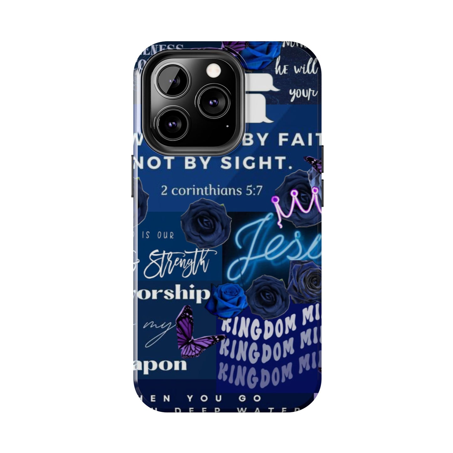Kingdom mindset phone case deep blue faith & scripture collage