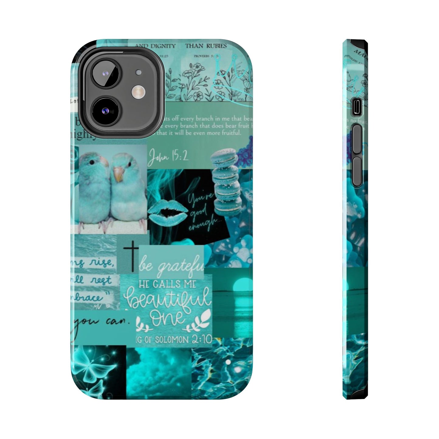 Beautiful one phone case aqua teal scripture collage