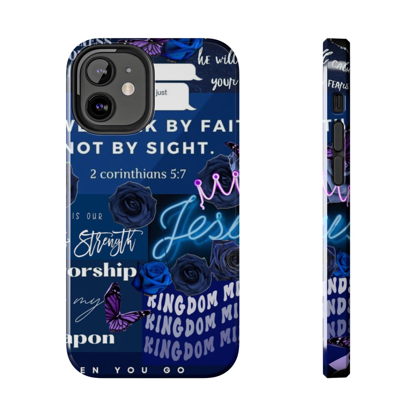 Kingdom mindset phone case deep blue faith & scripture collage