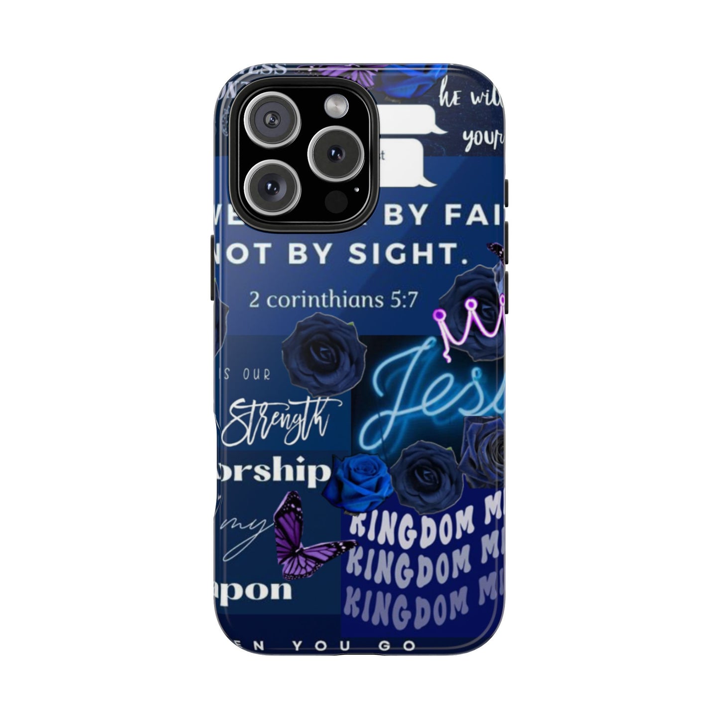Kingdom mindset phone case deep blue faith & scripture collage