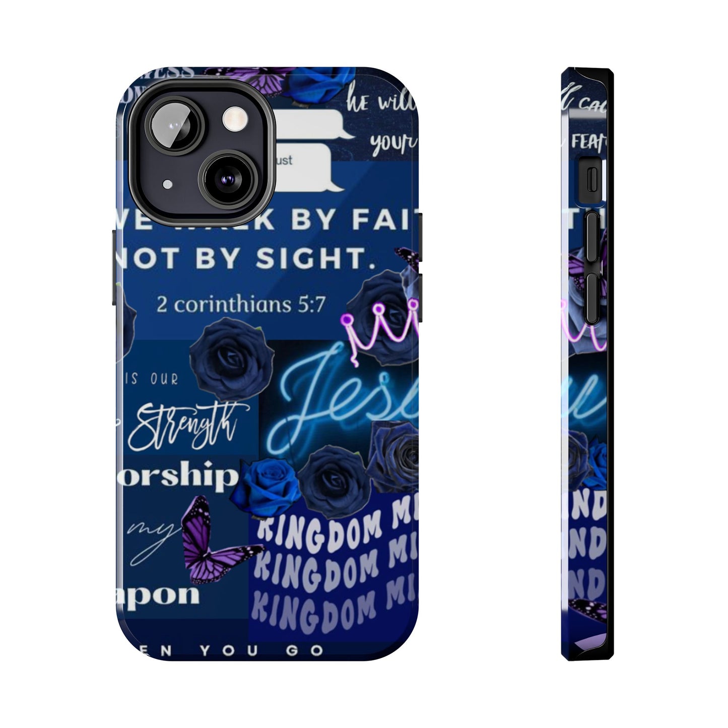 Kingdom mindset phone case deep blue faith & scripture collage