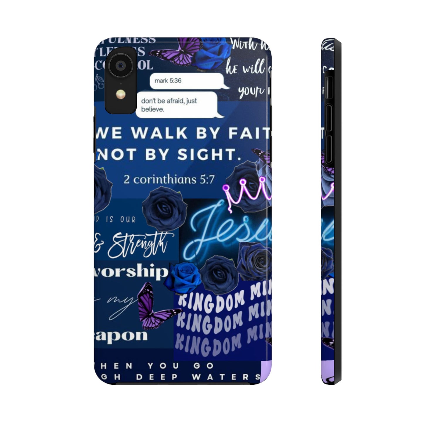 Kingdom mindset phone case deep blue faith & scripture collage