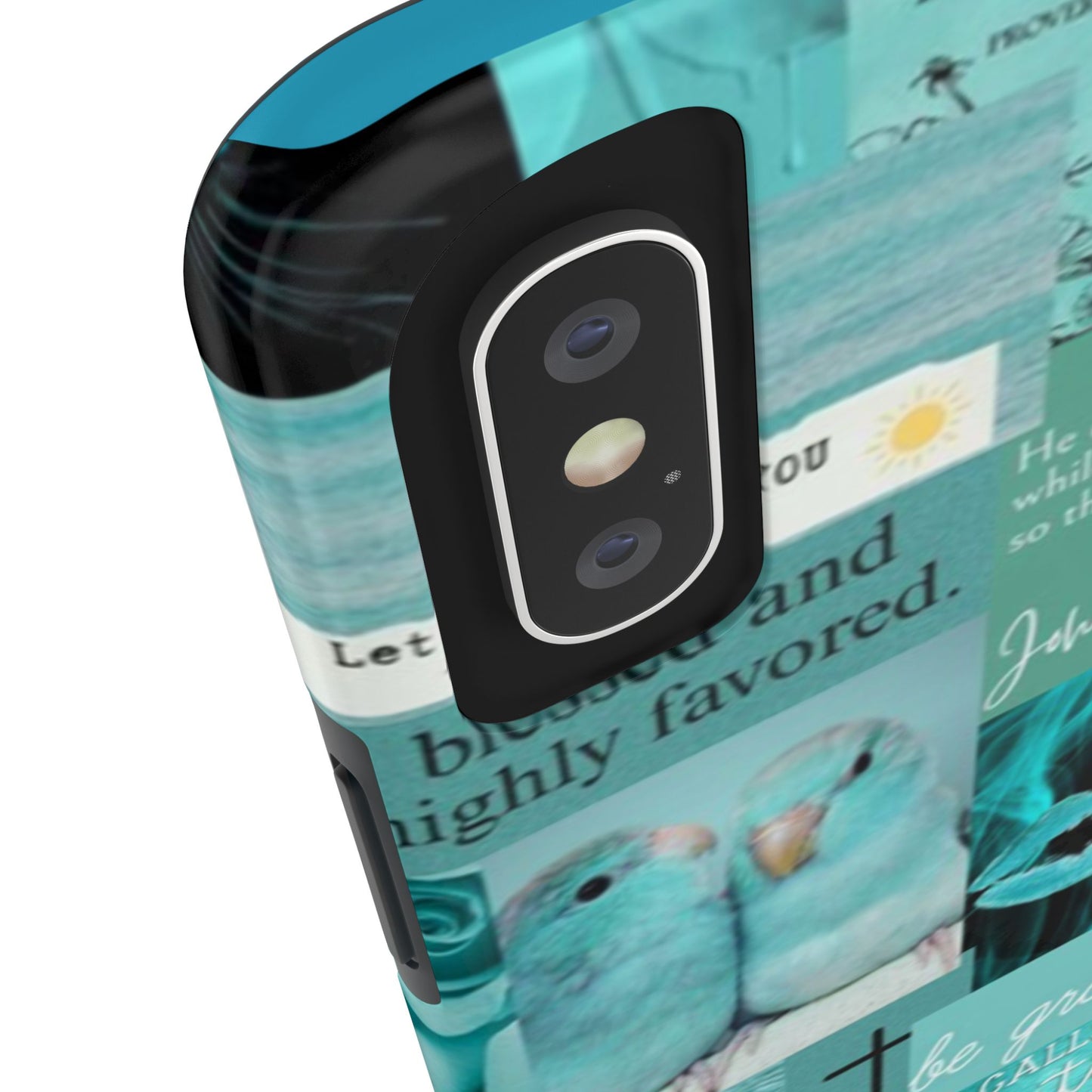 Beautiful one phone case aqua teal scripture collage
