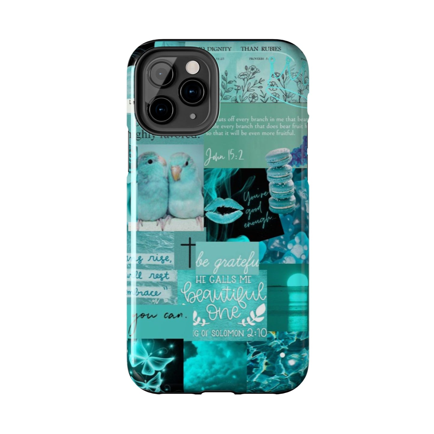 Beautiful one phone case aqua teal scripture collage