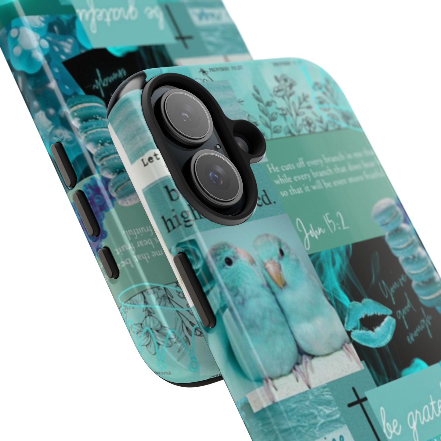 Beautiful one phone case aqua teal scripture collage