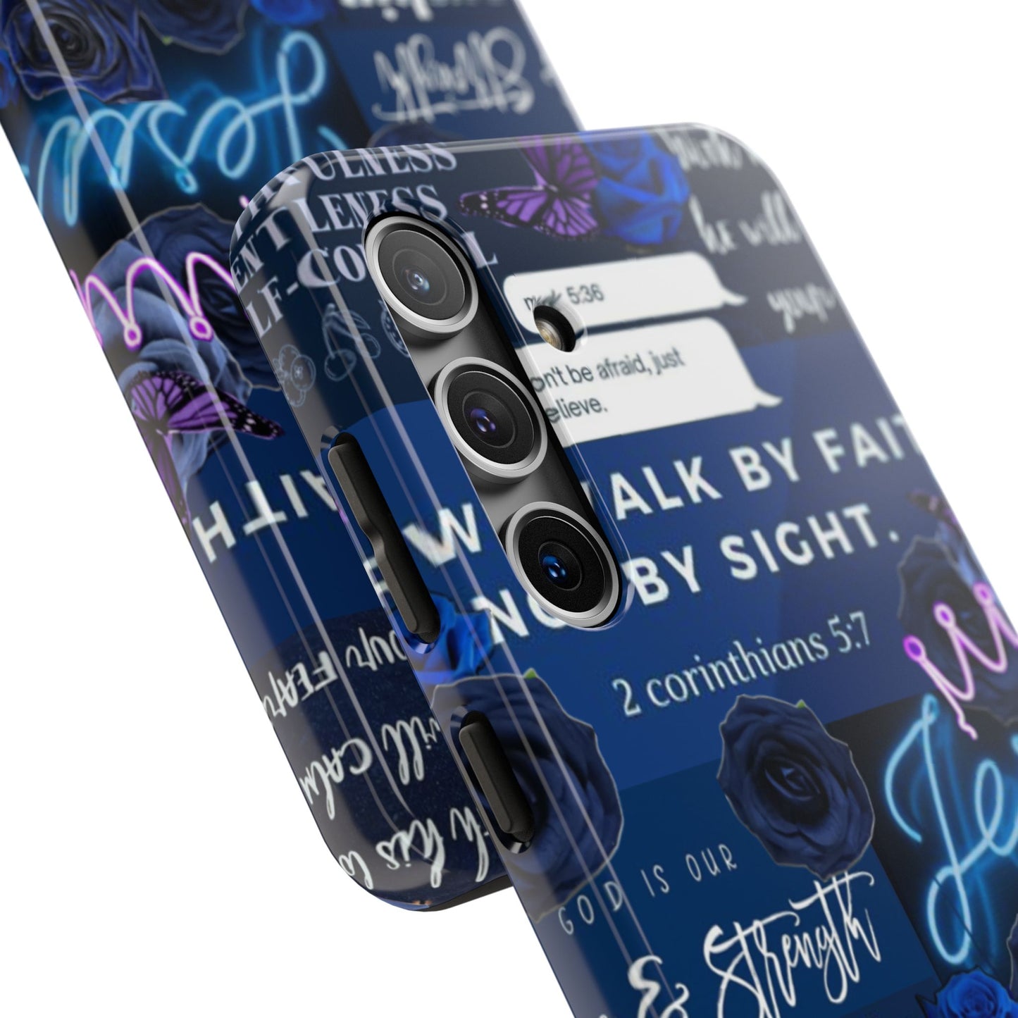 Kingdom mindset phone case deep blue faith & scripture collage