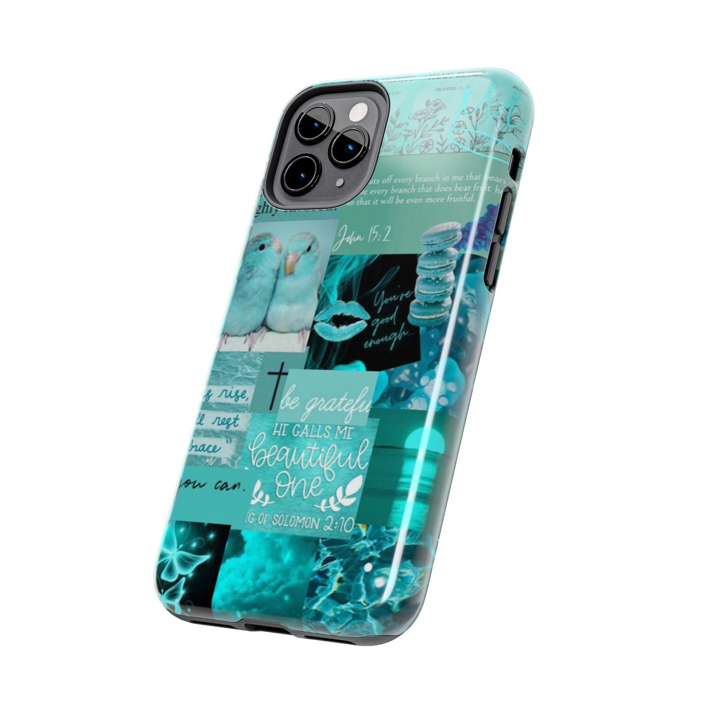 Beautiful one phone case aqua teal scripture collage