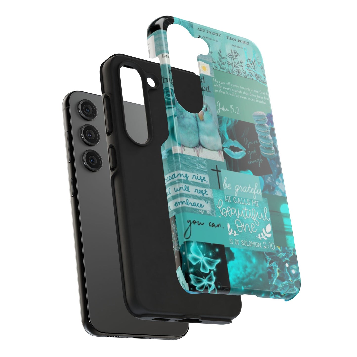 Beautiful one phone case aqua teal scripture collage