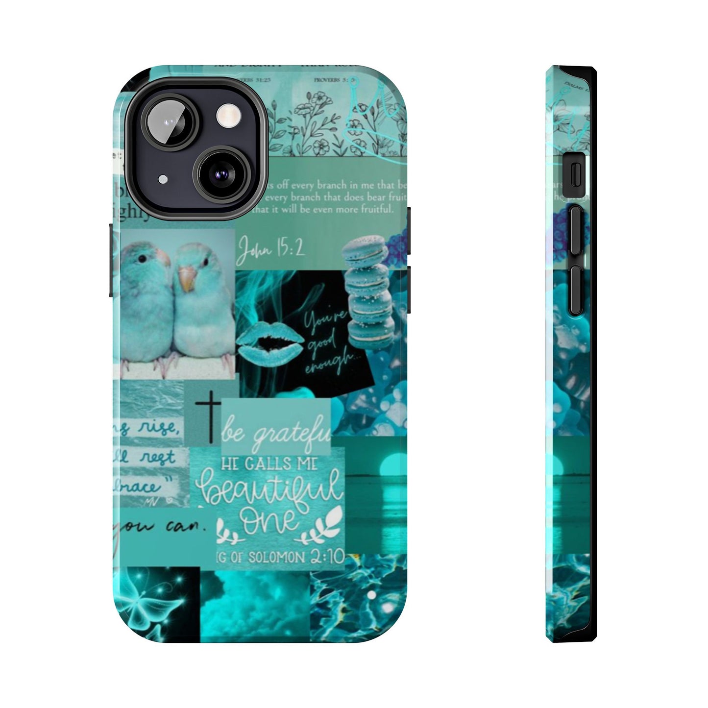 Beautiful one phone case aqua teal scripture collage