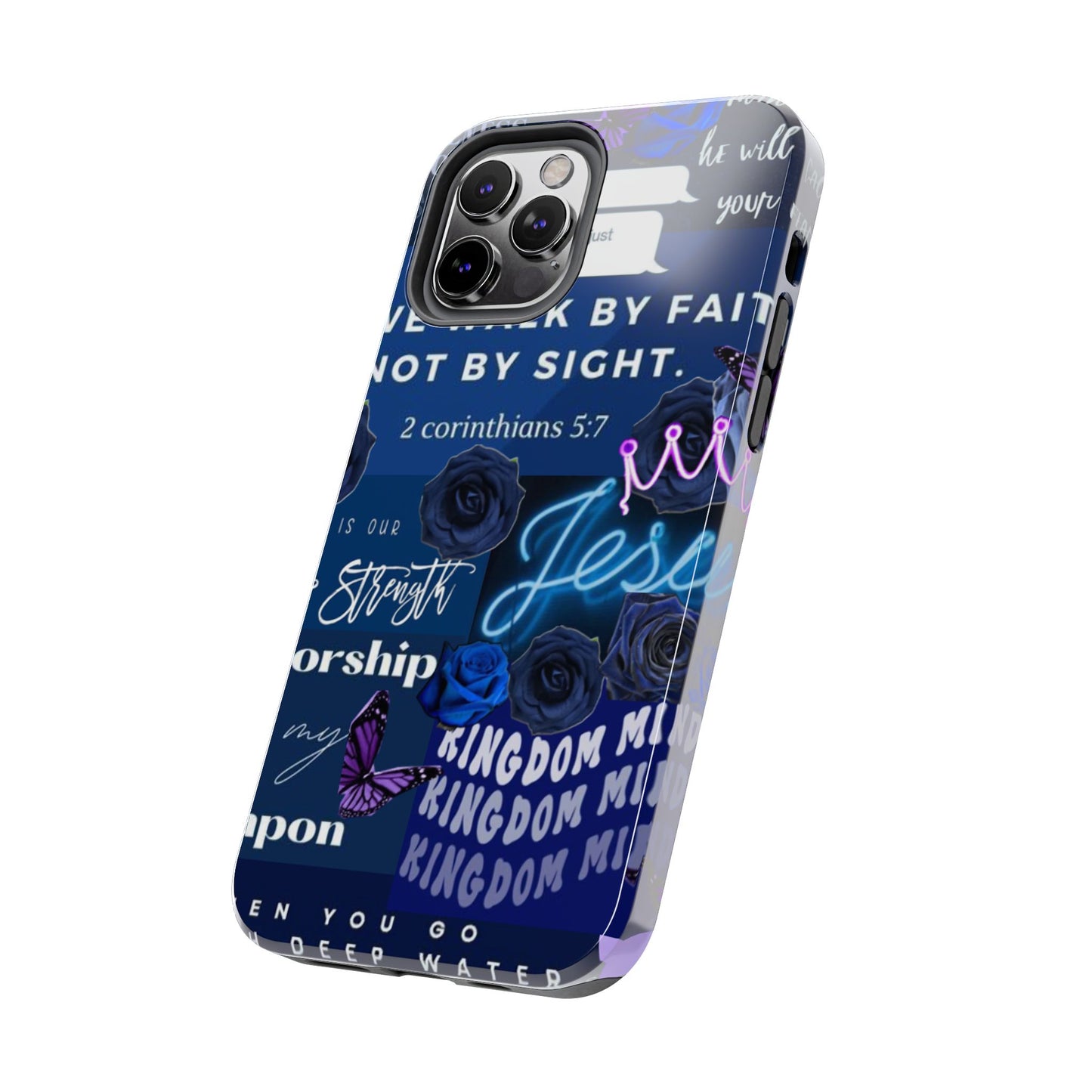 Kingdom mindset phone case deep blue faith & scripture collage