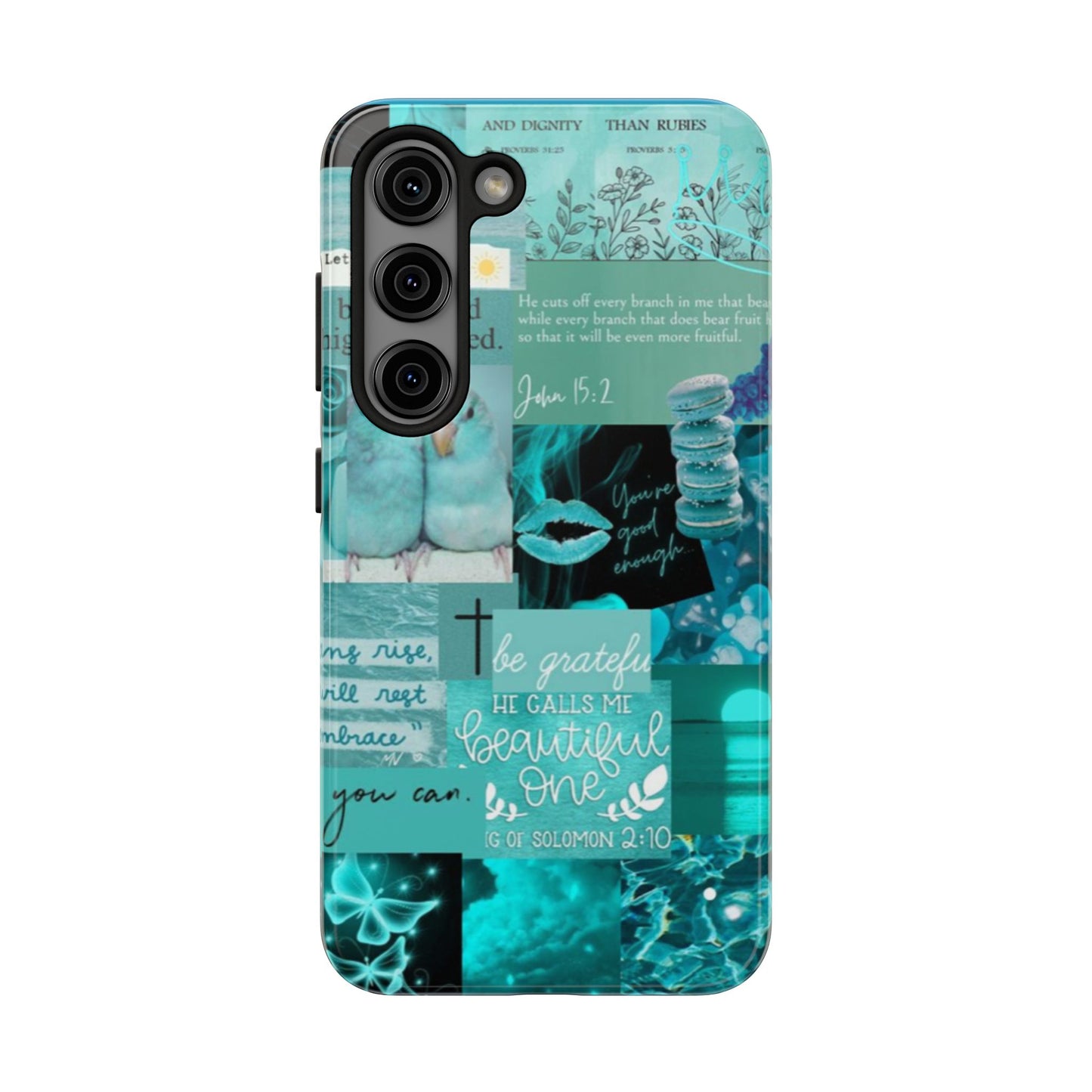 Beautiful one phone case aqua teal scripture collage