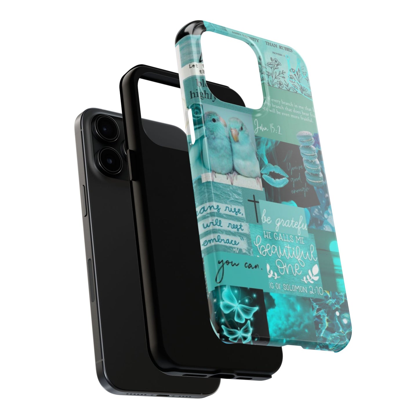 Beautiful one phone case aqua teal scripture collage