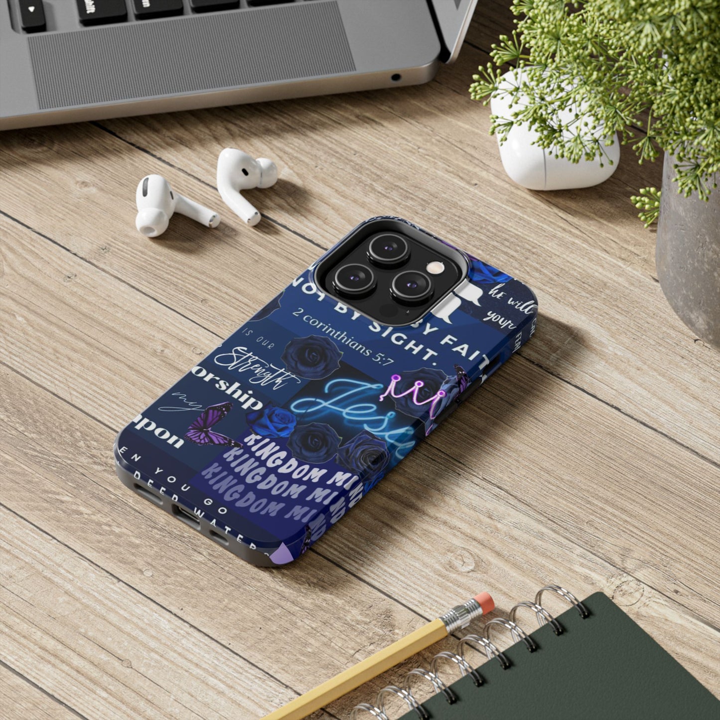 Kingdom mindset phone case deep blue faith & scripture collage