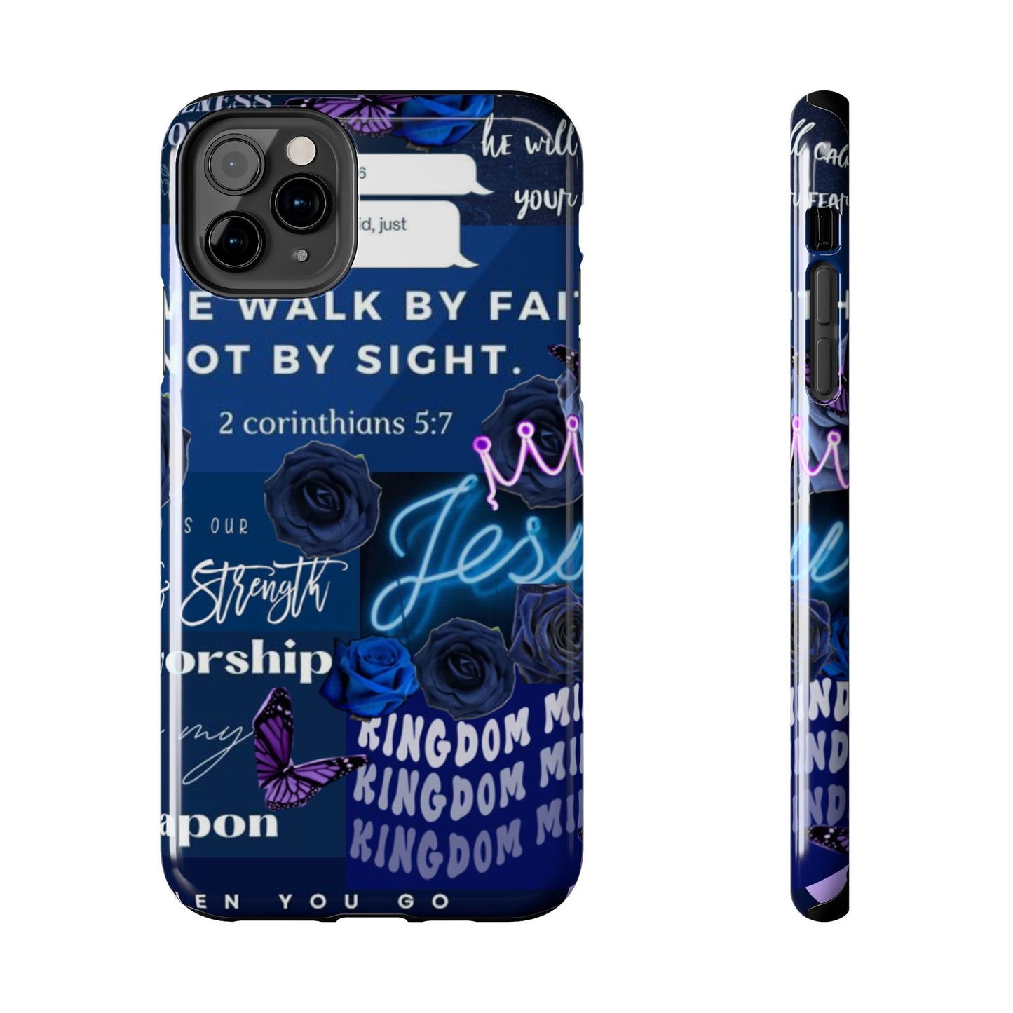 Kingdom mindset phone case deep blue faith & scripture collage
