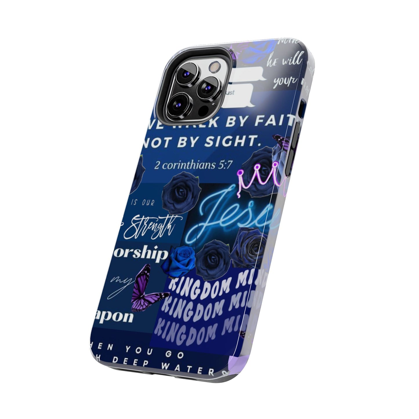 Kingdom mindset phone case deep blue faith & scripture collage