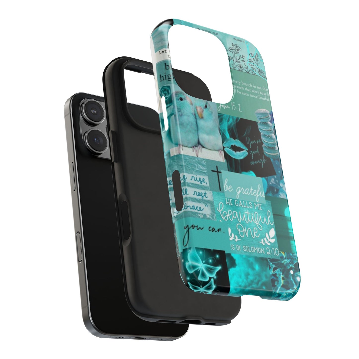 Beautiful one phone case aqua teal scripture collage