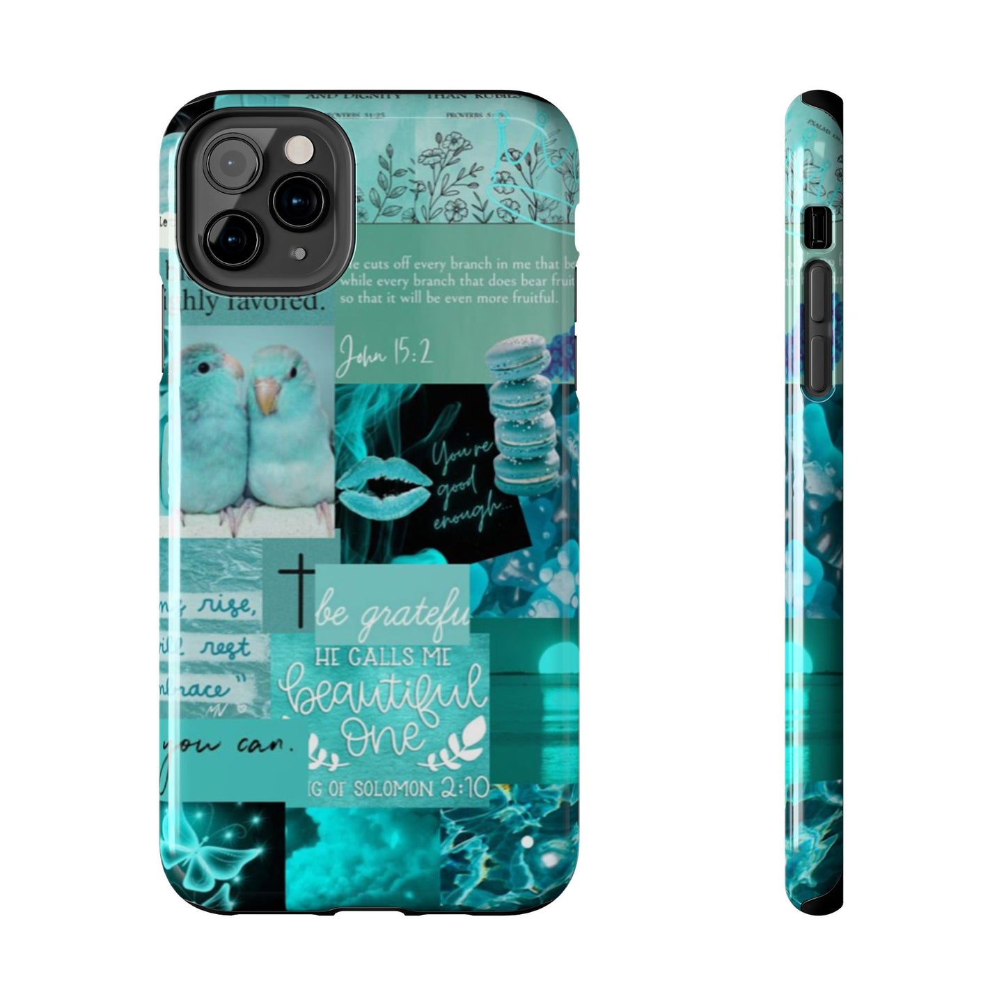 Beautiful one phone case aqua teal scripture collage