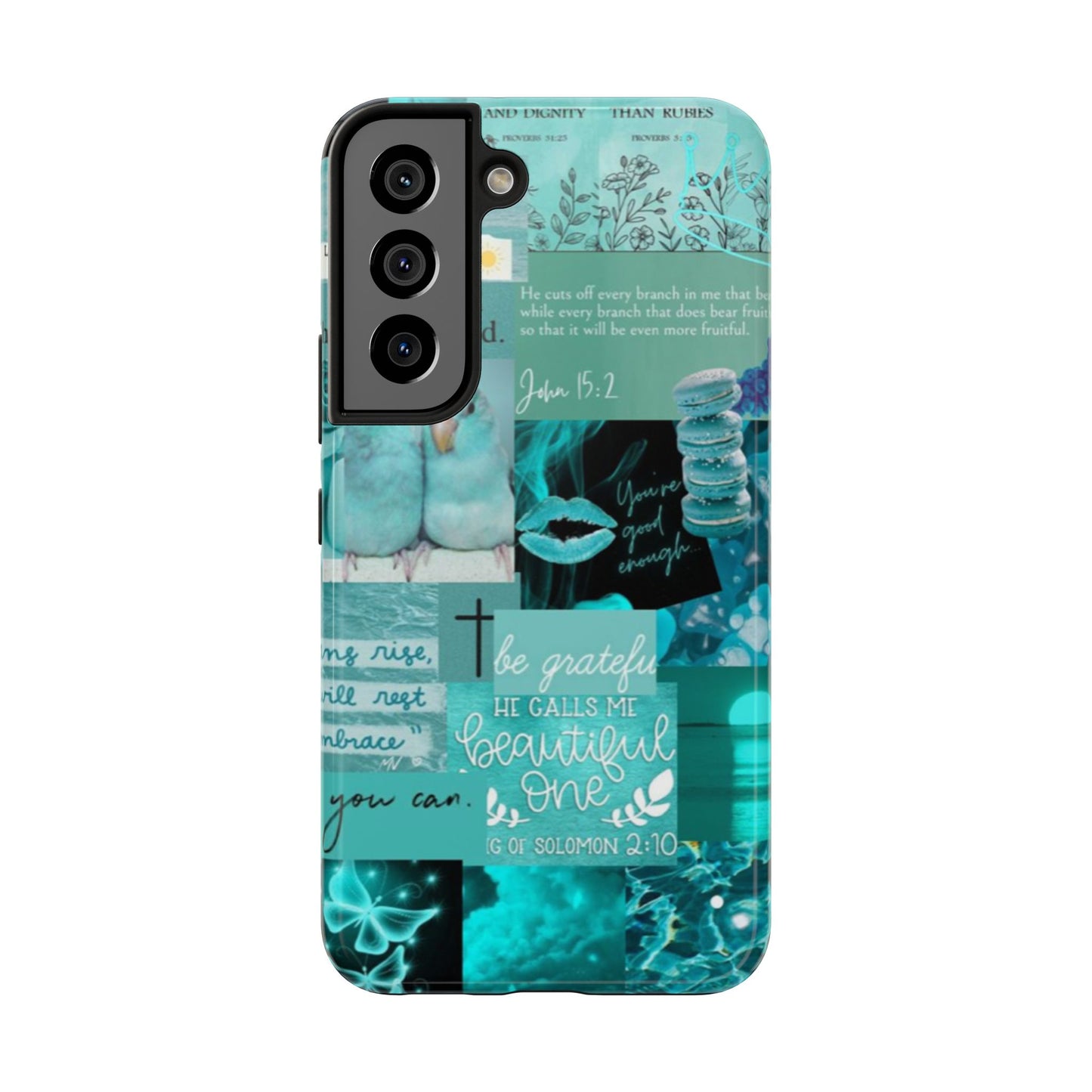 Beautiful one phone case aqua teal scripture collage