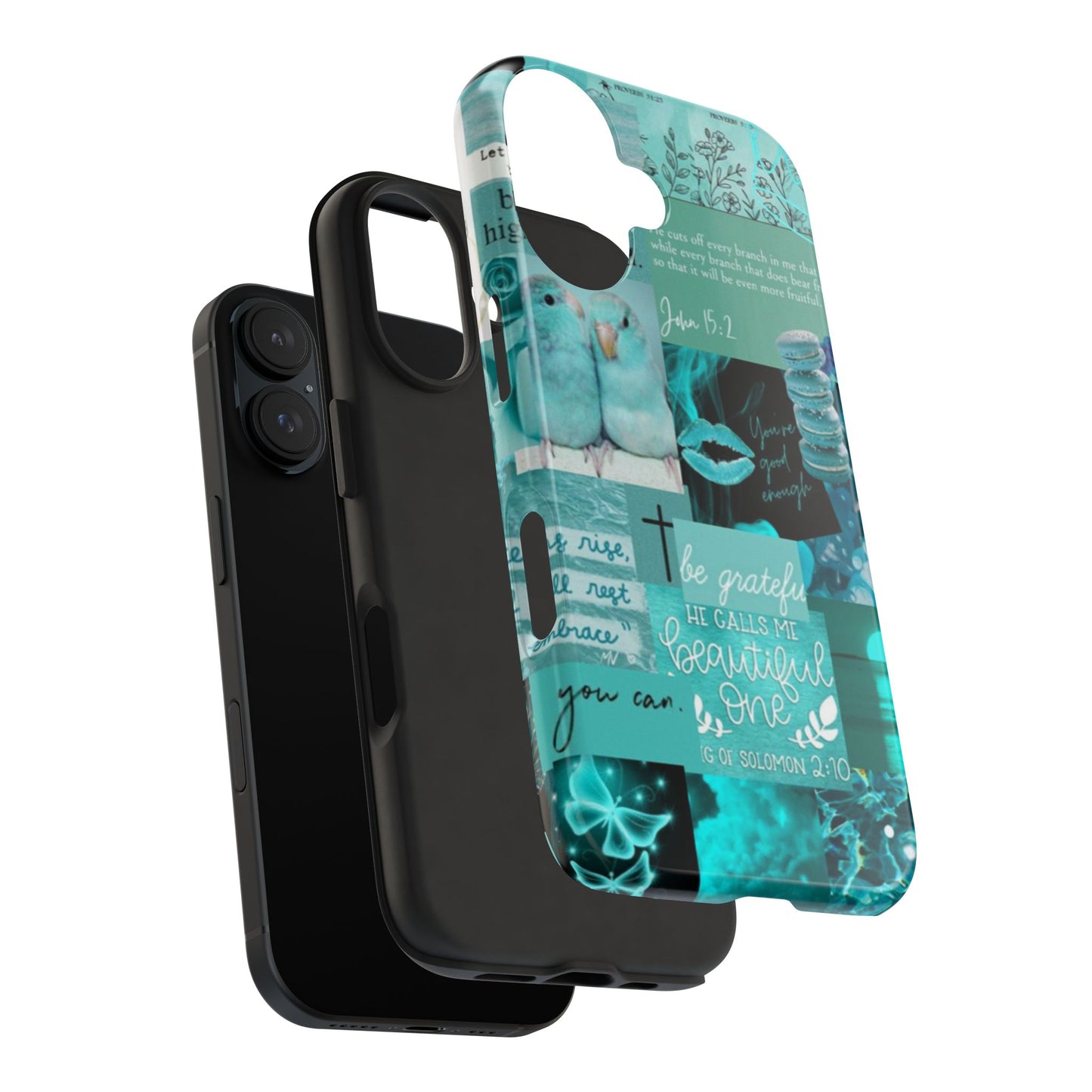 Beautiful one phone case aqua teal scripture collage