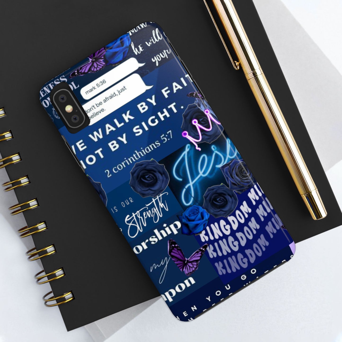 Kingdom mindset phone case deep blue faith & scripture collage