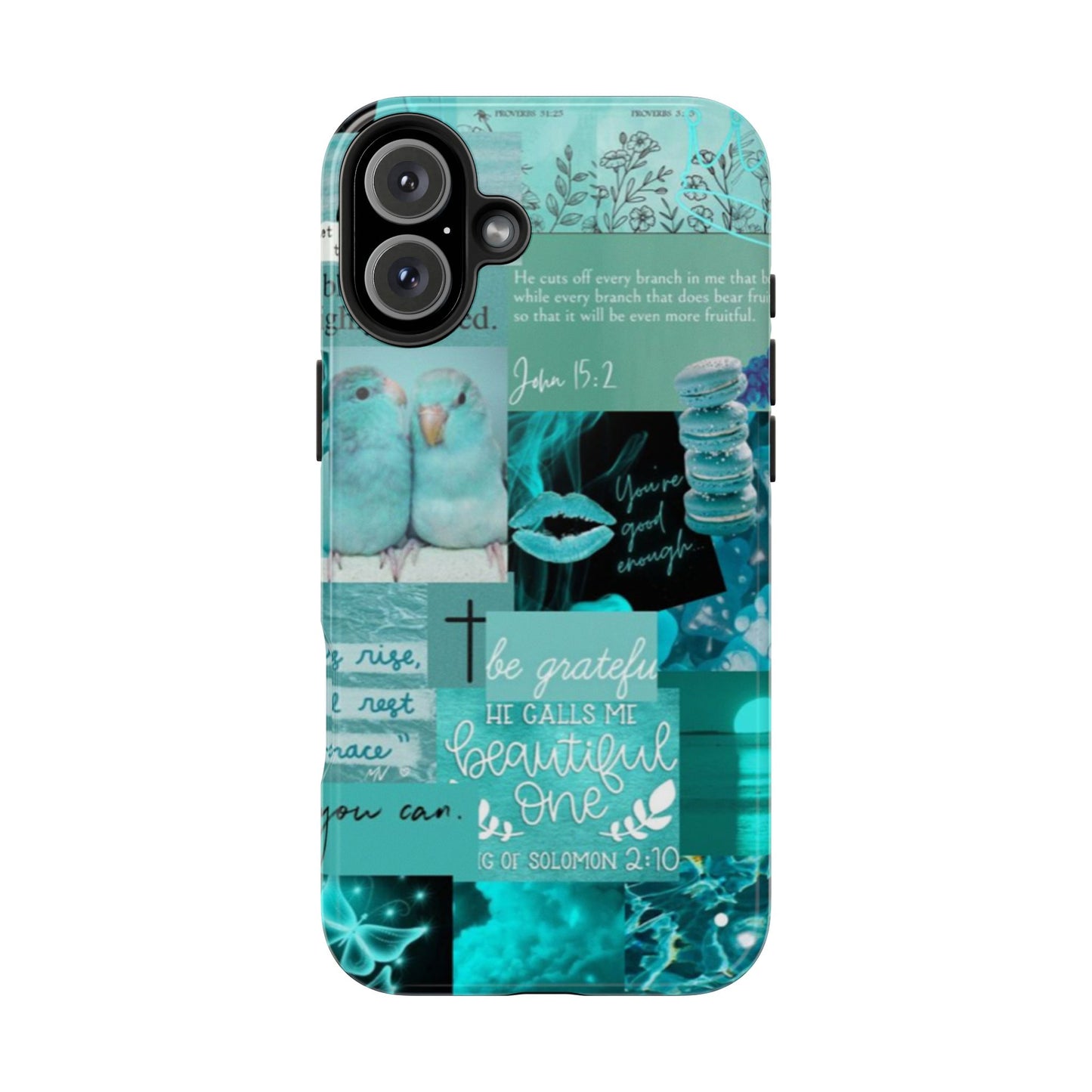 Beautiful one phone case aqua teal scripture collage