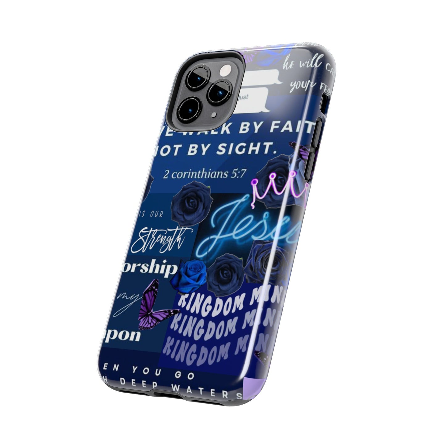 Kingdom mindset phone case deep blue faith & scripture collage