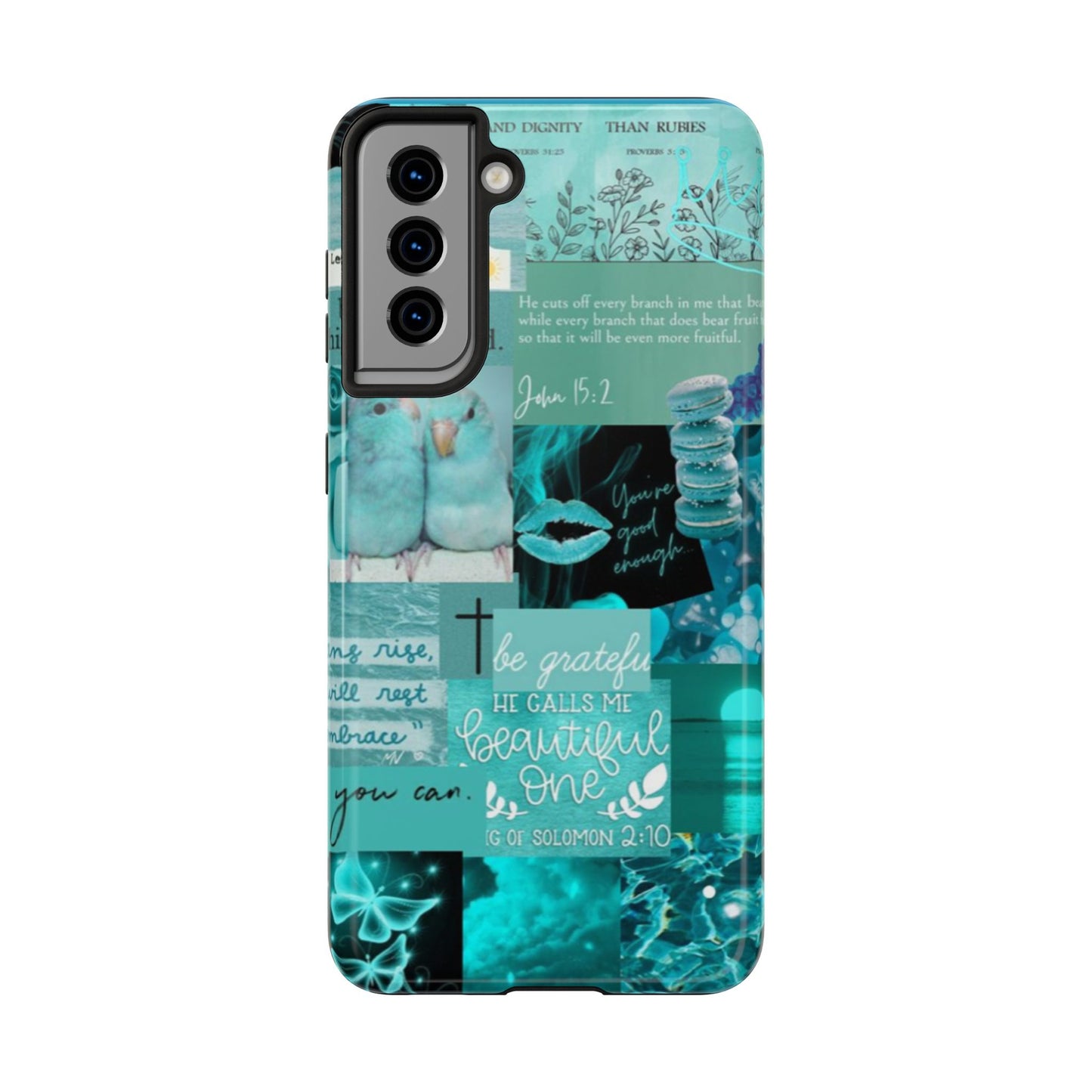 Beautiful one phone case aqua teal scripture collage