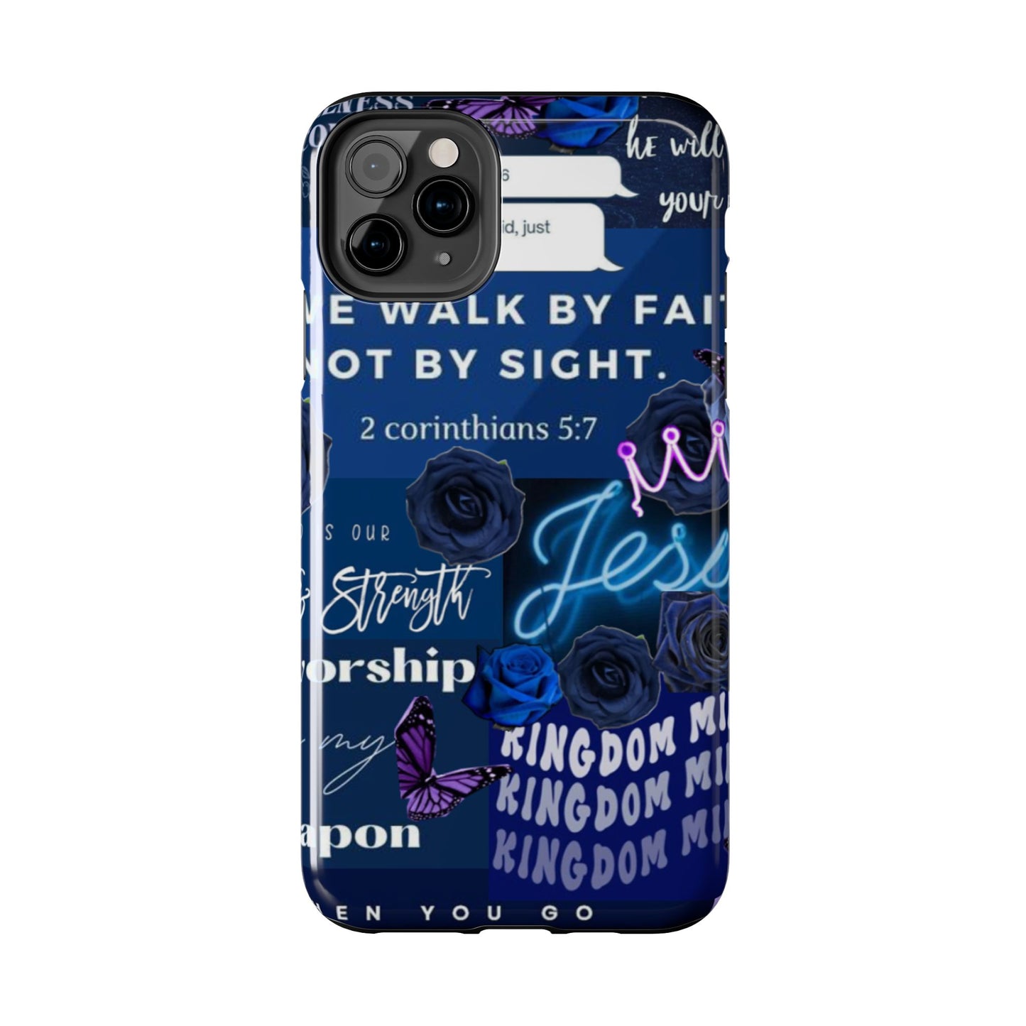 Kingdom mindset phone case deep blue faith & scripture collage