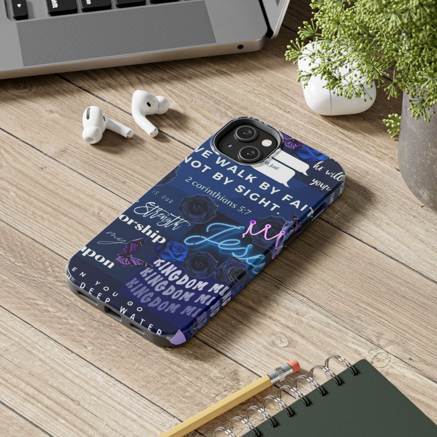 Kingdom mindset phone case deep blue faith & scripture collage