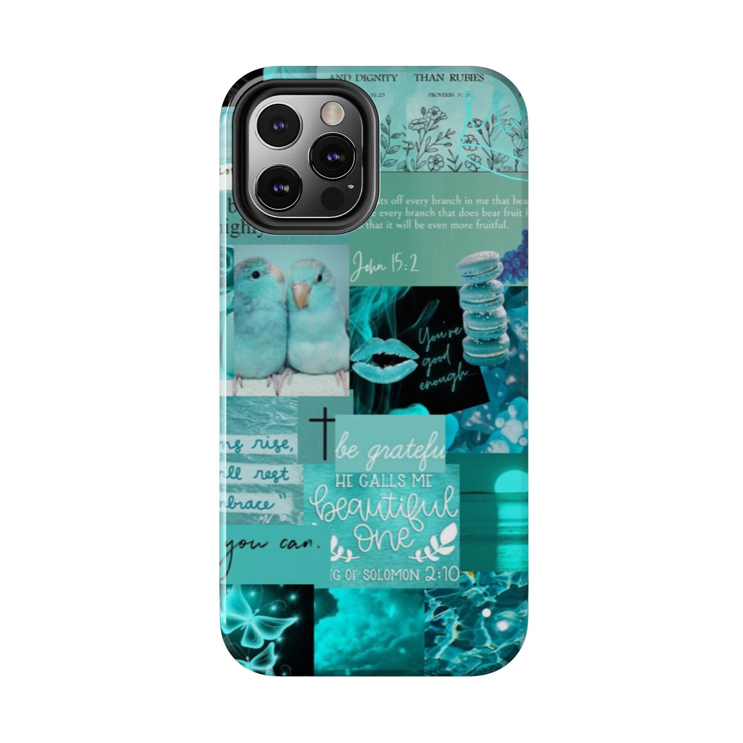Beautiful one phone case aqua teal scripture collage