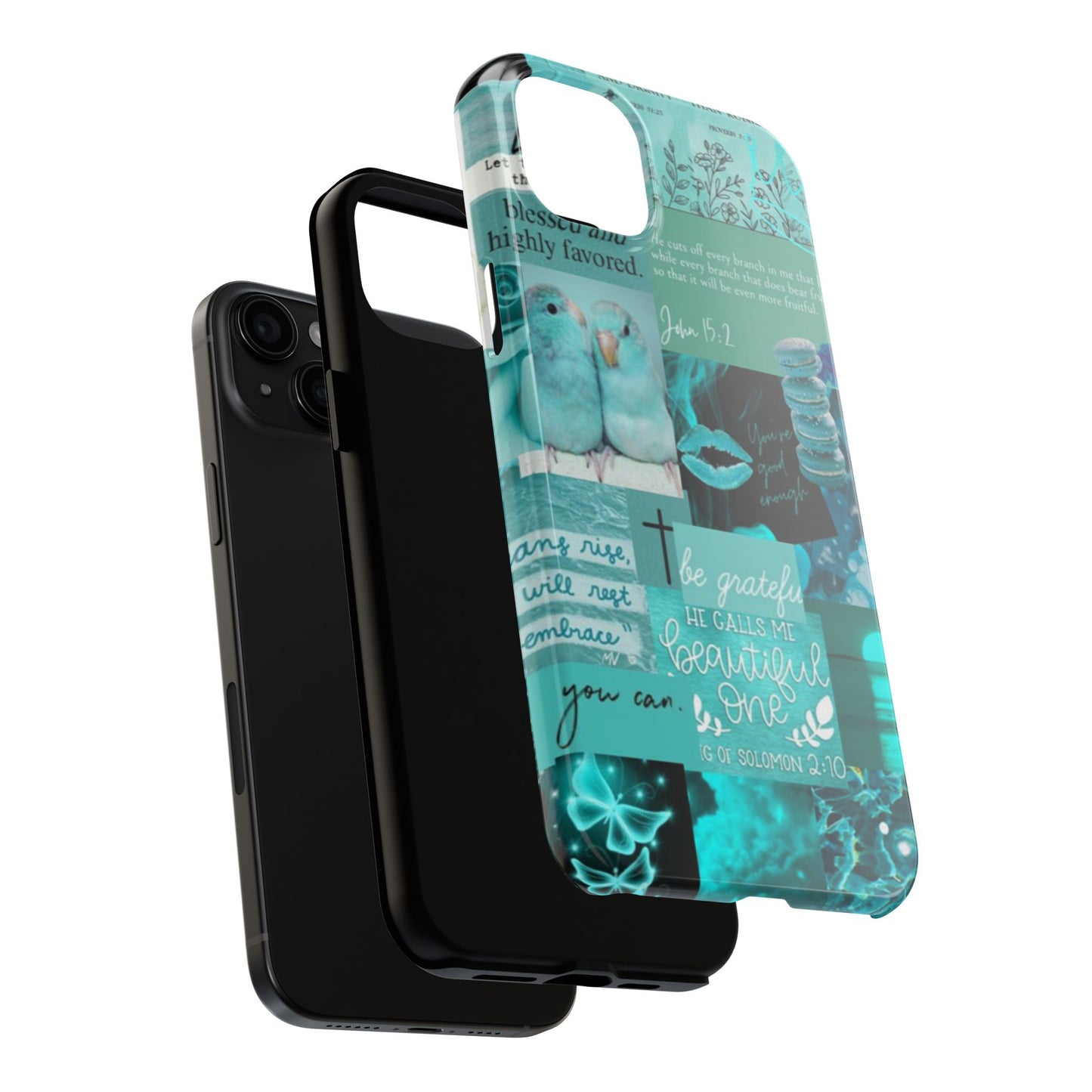 Beautiful one phone case aqua teal scripture collage
