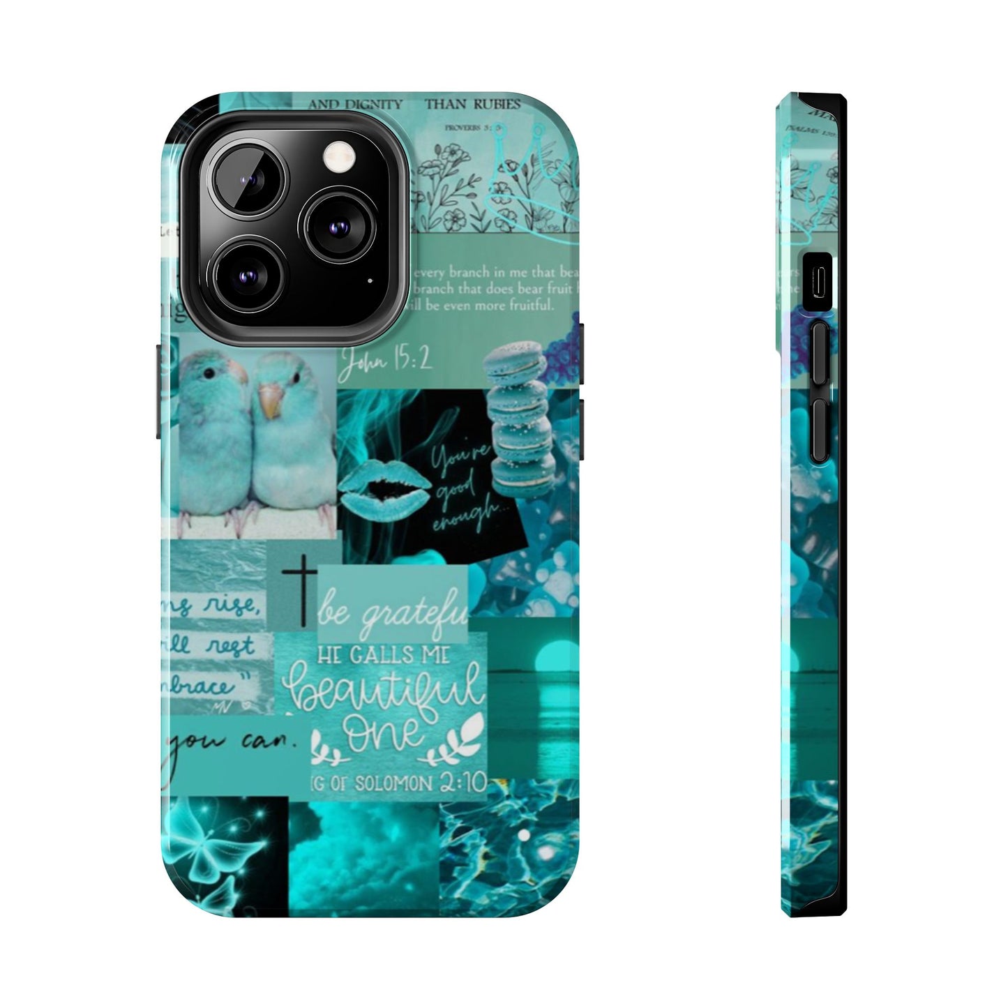 Beautiful one phone case aqua teal scripture collage