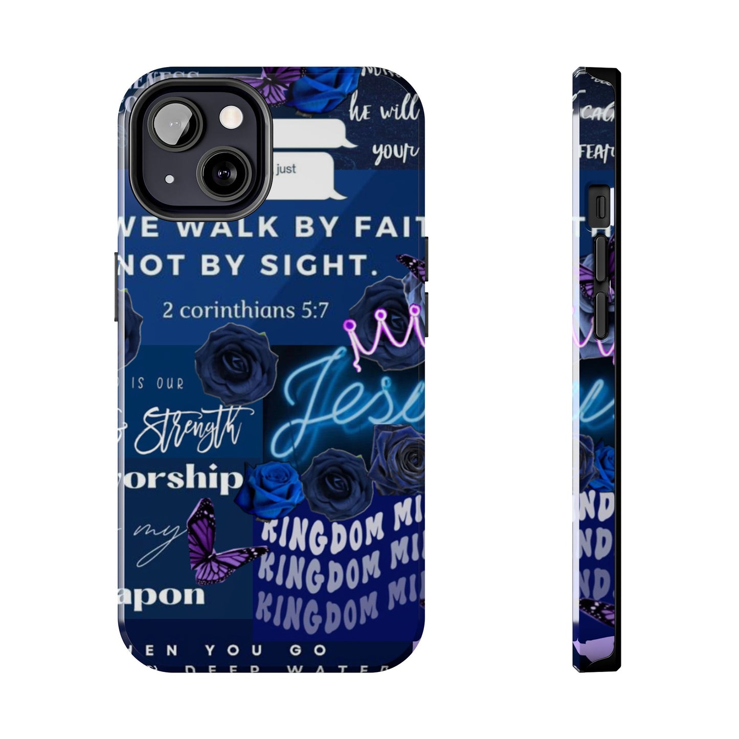 Kingdom mindset phone case deep blue faith & scripture collage