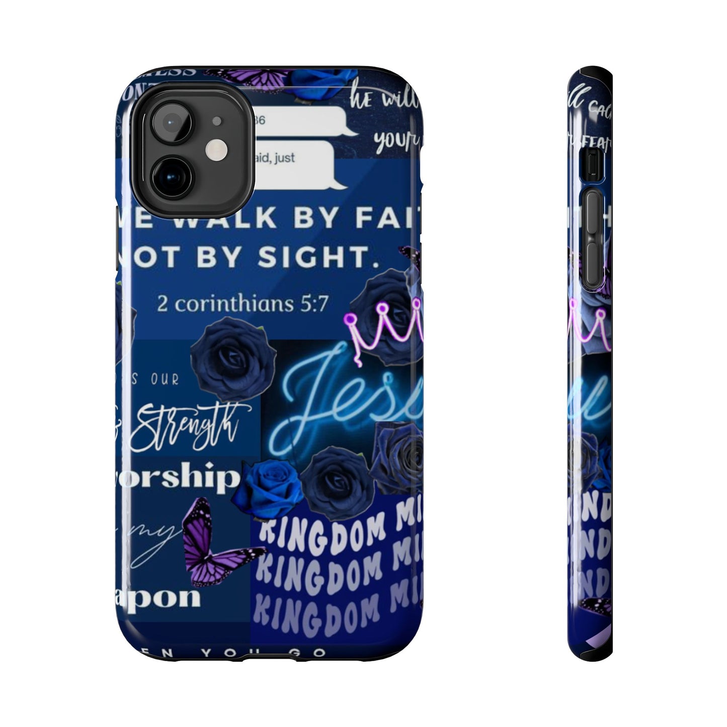 Kingdom mindset phone case deep blue faith & scripture collage