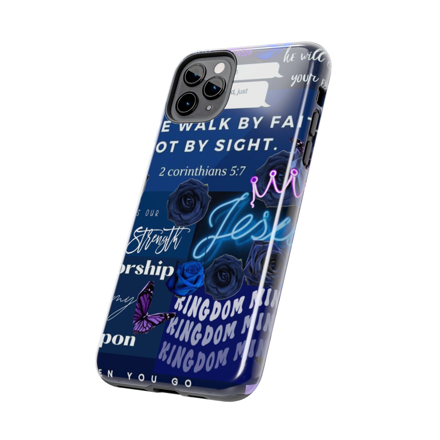 Kingdom mindset phone case deep blue faith & scripture collage