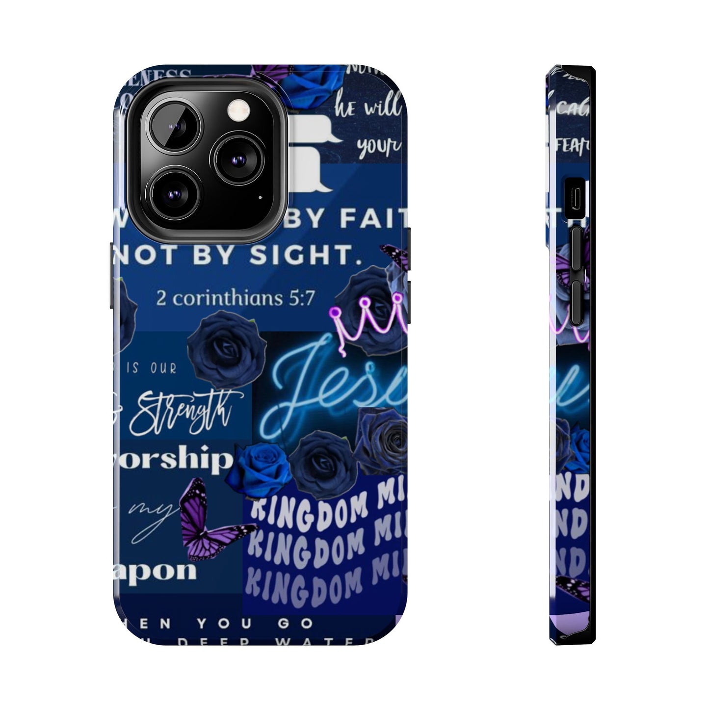 Kingdom mindset phone case deep blue faith & scripture collage