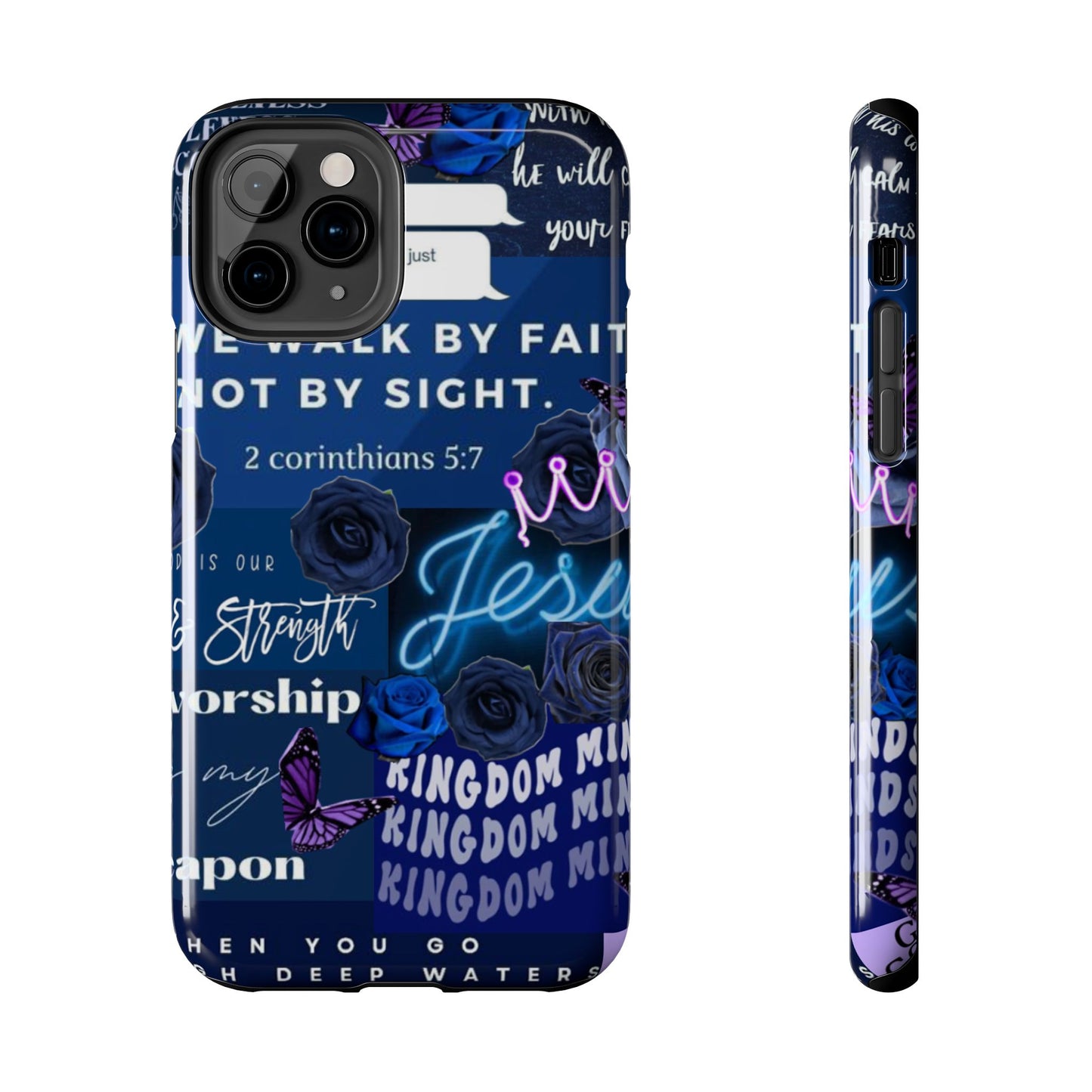 Kingdom mindset phone case deep blue faith & scripture collage